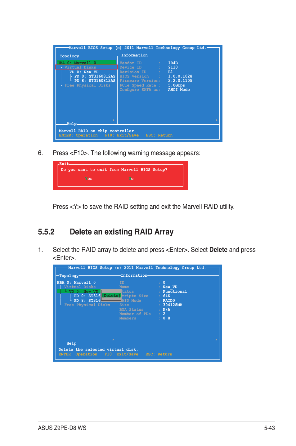 2 delete an existing raid array, Delete an existing raid array -43 | Asus Z9PE-D8 WS User Manual | Page 165 / 226