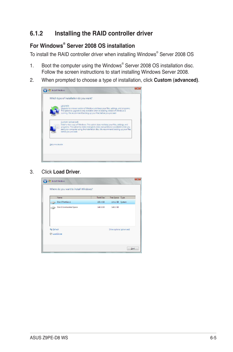 2 installing the raid controller driver, Installing the raid controller driver -5, For windows | Server 2008 os installation | Asus Z9PE-D8 WS User Manual | Page 171 / 226