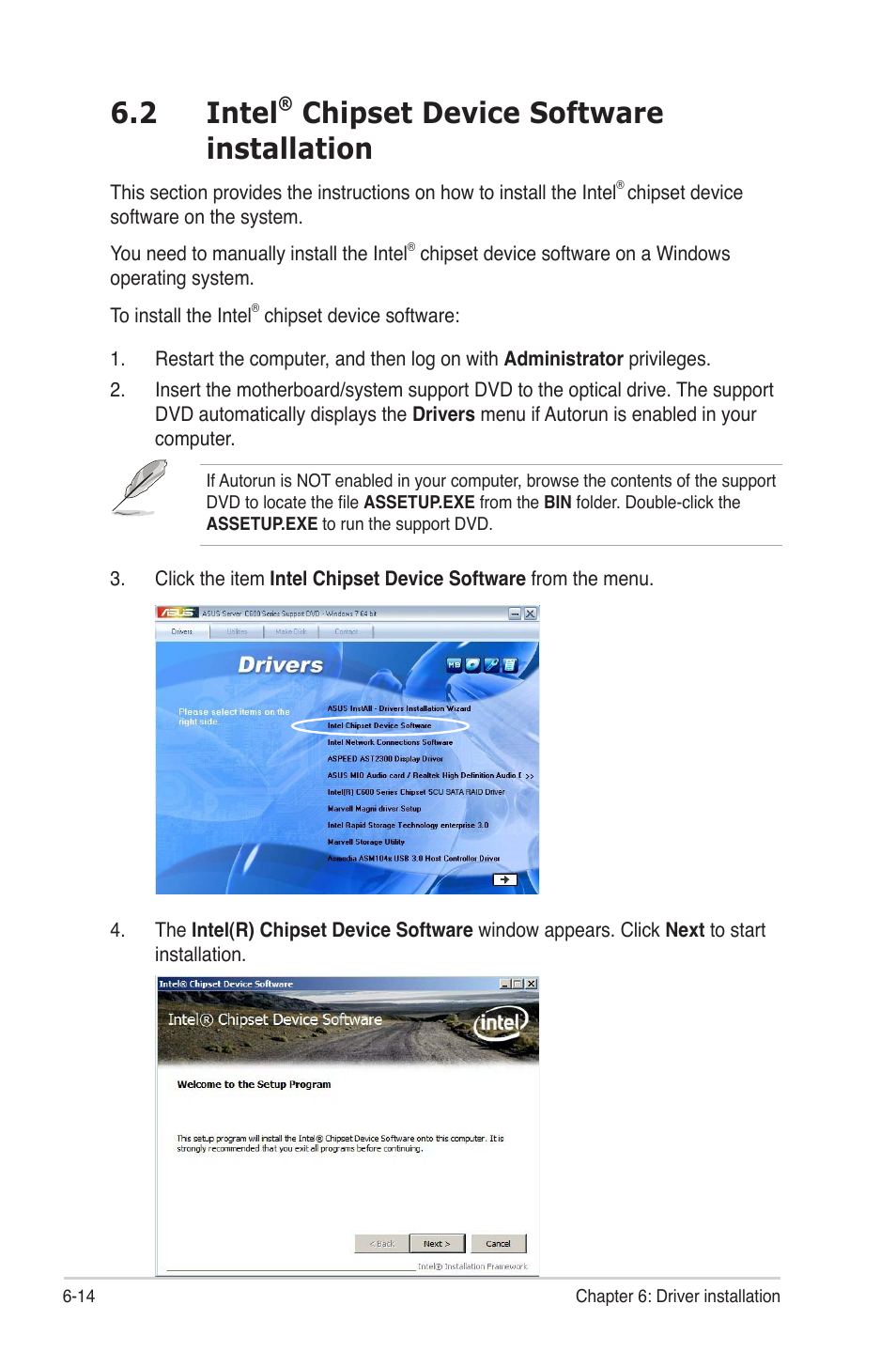 2 intel® chipset device software installation, Intel, Chipset device software installation -14 | 2 intel, Chipset device software installation | Asus Z9PE-D8 WS User Manual | Page 180 / 226