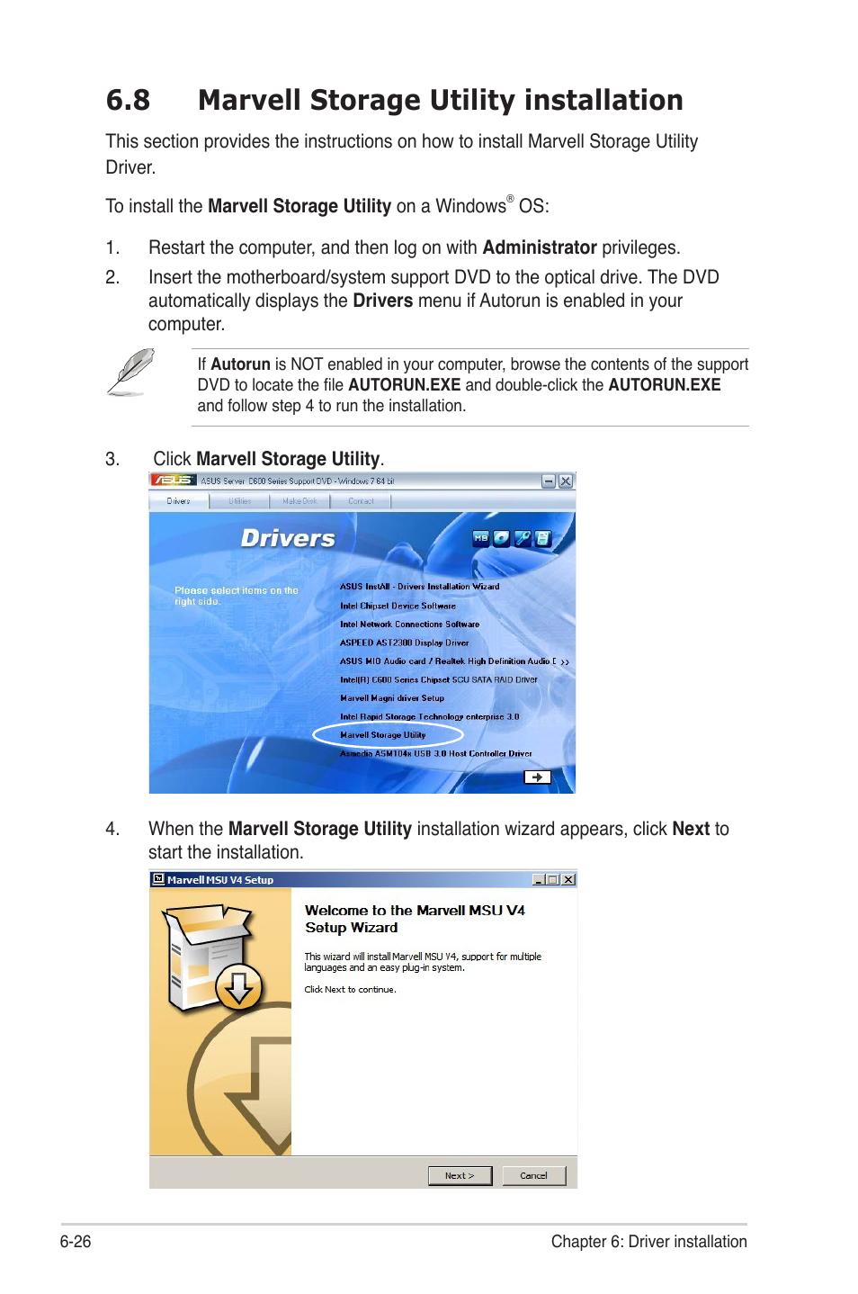 8 marvell storage utility installation, Marvell storage utility installation -26, 8 marvell storage utility installation | Asus Z9PE-D8 WS User Manual | Page 192 / 226