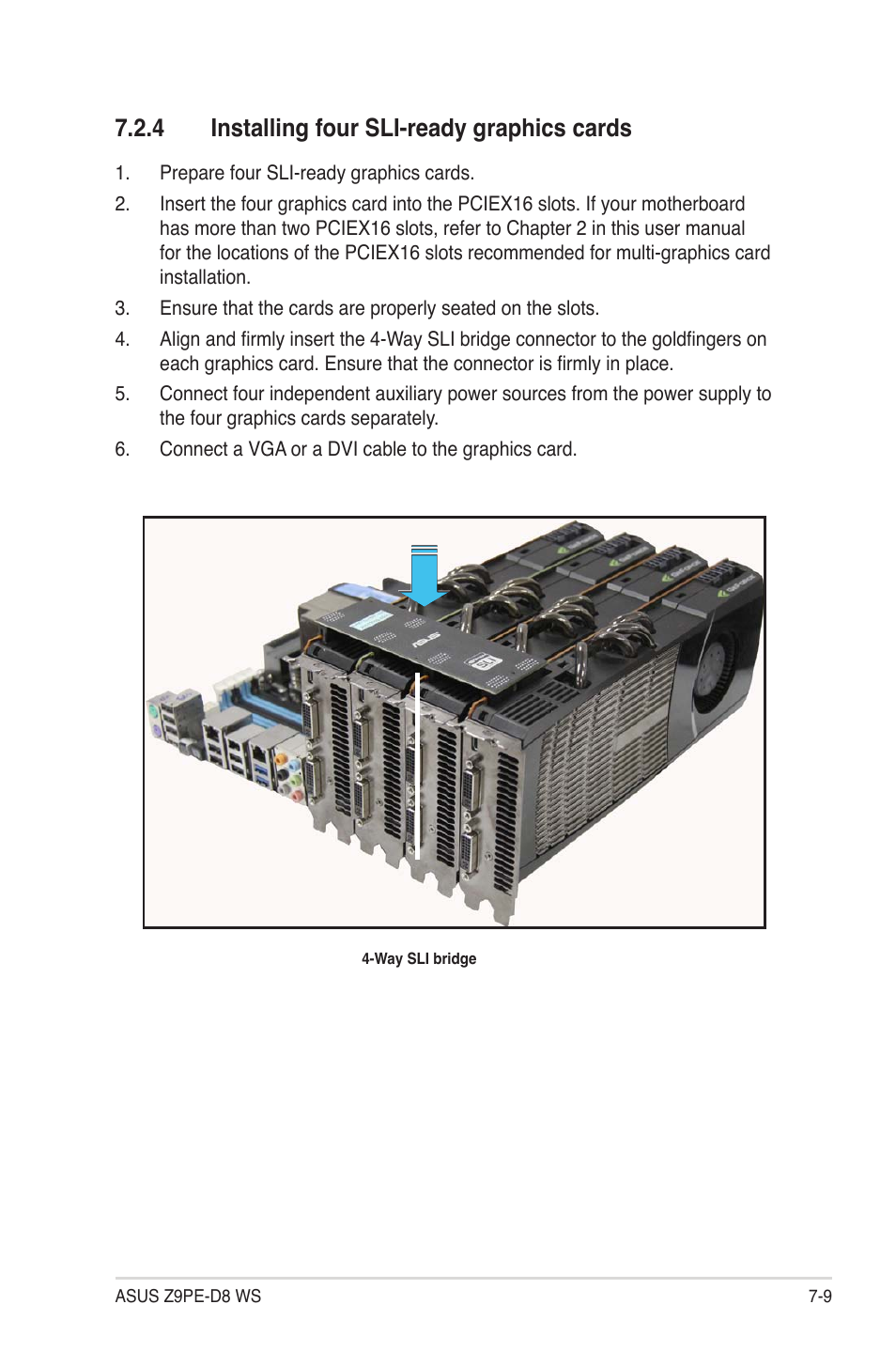 4 installing four sli-ready graphics cards, Installing four sli-ready graphics cards -9 | Asus Z9PE-D8 WS User Manual | Page 215 / 226