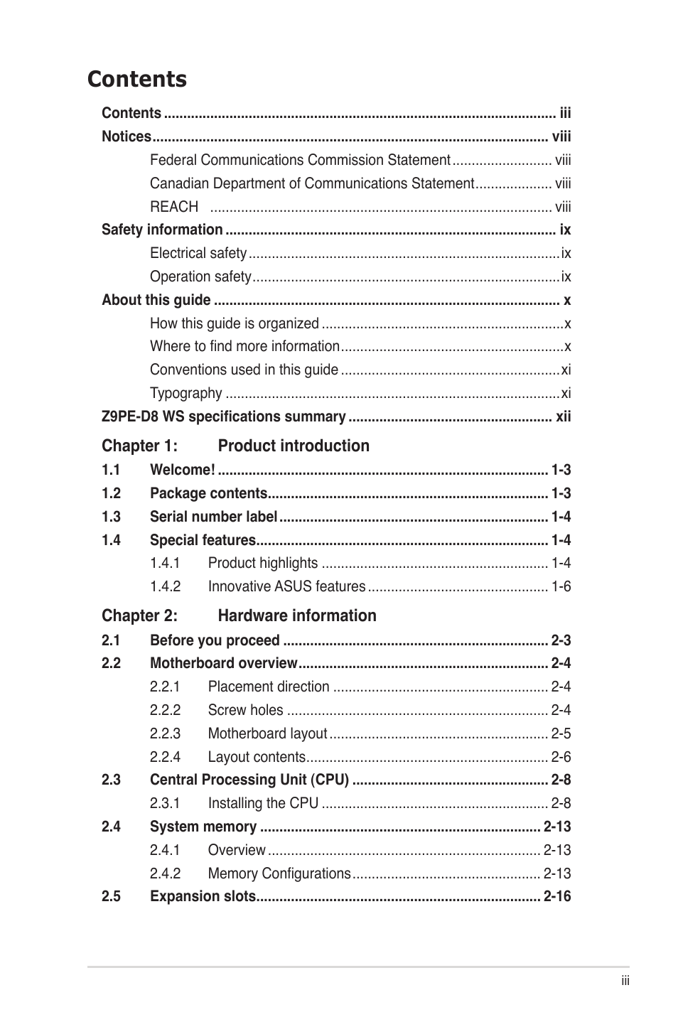 Asus Z9PE-D8 WS User Manual | Page 3 / 226