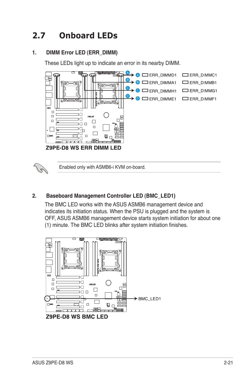 7 onboard leds, Onboard leds -21 | Asus Z9PE-D8 WS User Manual | Page 43 / 226