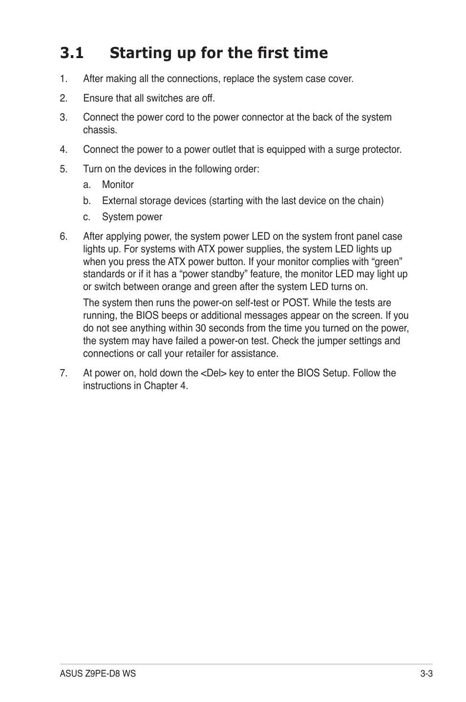 1 starting up for the first time, Starting up for the first time -3 | Asus Z9PE-D8 WS User Manual | Page 67 / 226