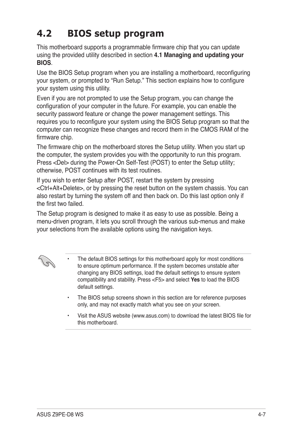 2 bios setup program, Bios setup program -7 | Asus Z9PE-D8 WS User Manual | Page 75 / 226