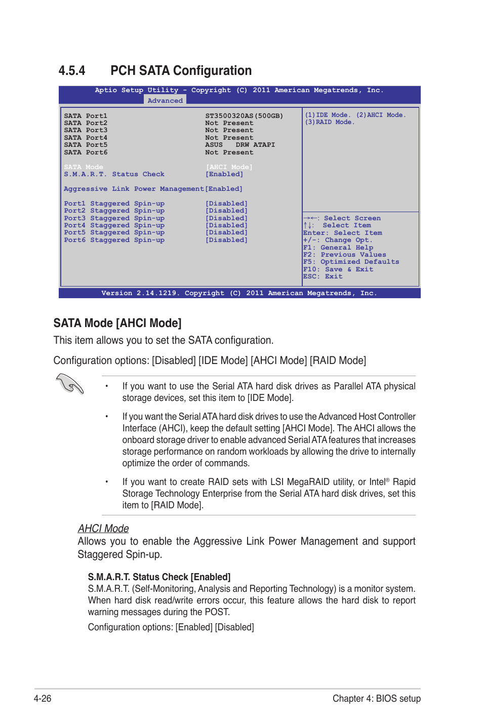 4 pch sata configuration, Pch sata configuration -26, Sata mode [ahci mode | Asus Z9PE-D8 WS User Manual | Page 94 / 226