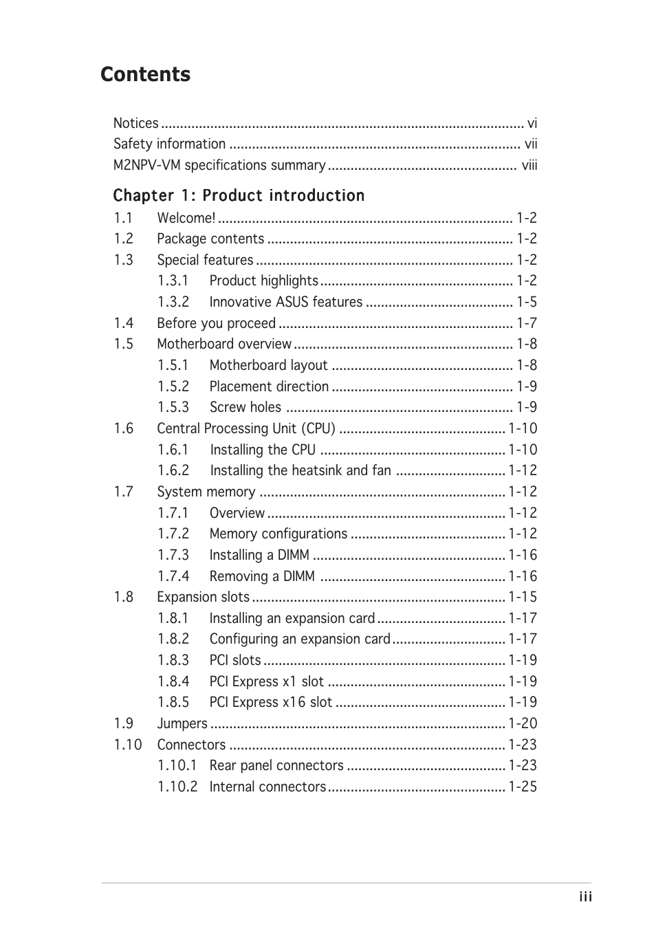 Asus M2NPV-VM User Manual | Page 3 / 96