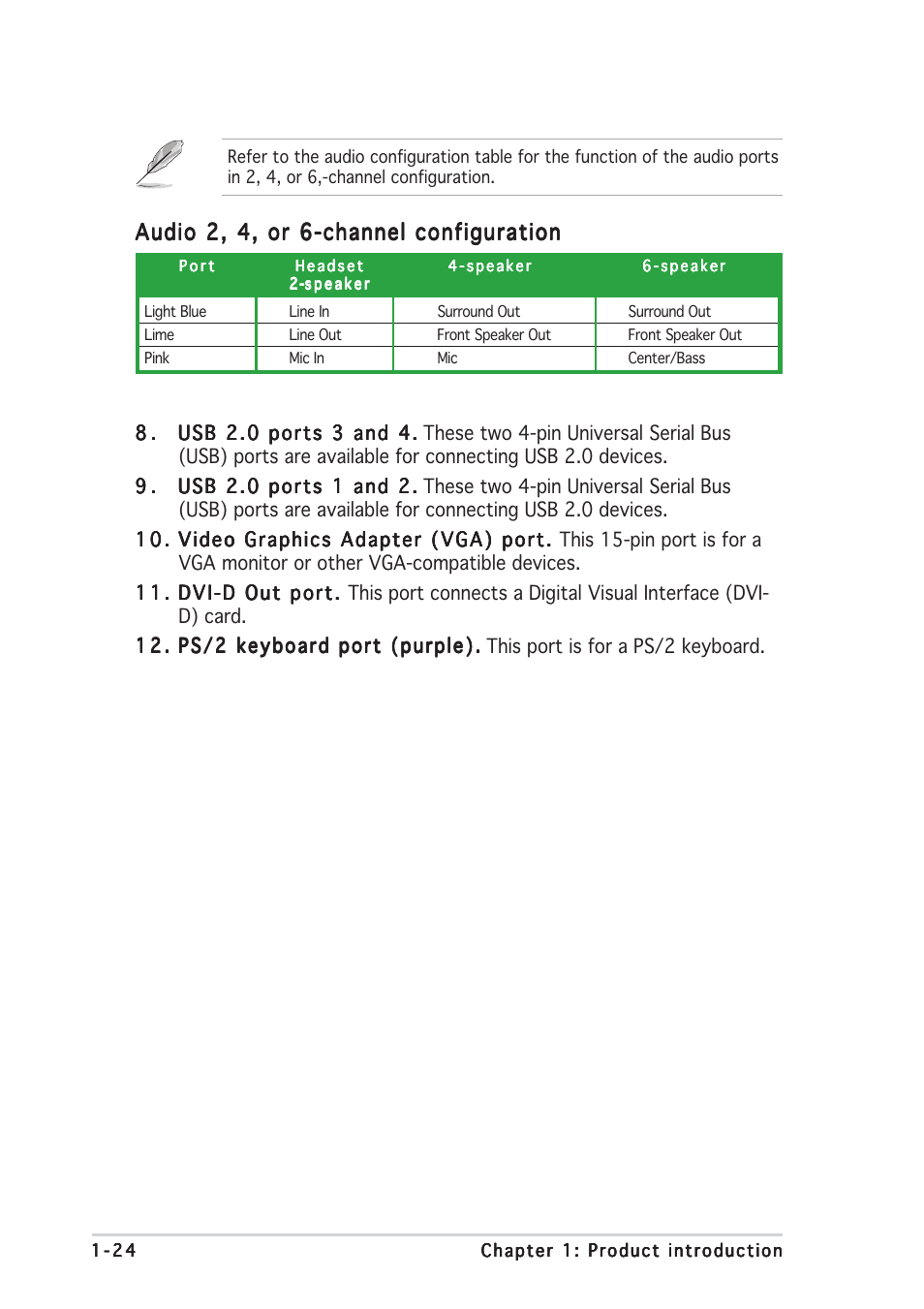 Audio 2, 4, or 6-channel configuration | Asus M2NPV-VM User Manual | Page 34 / 96