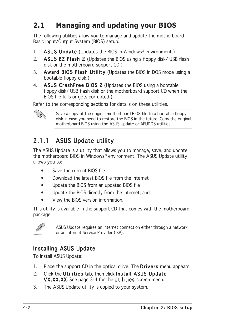 1 managing and updating your bios | Asus M2NPV-VM User Manual | Page 46 / 96