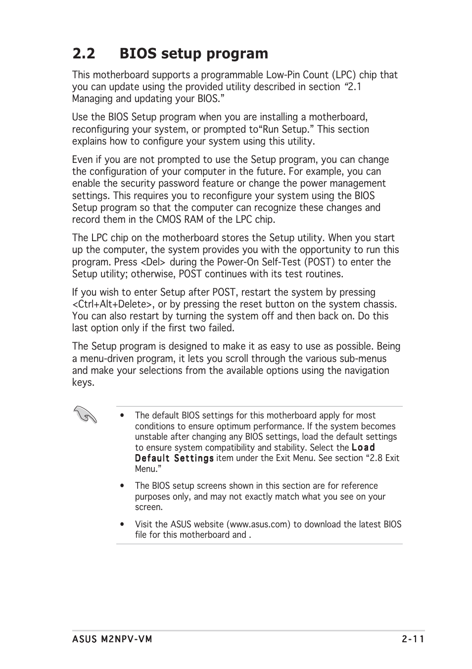 2 bios setup program | Asus M2NPV-VM User Manual | Page 55 / 96