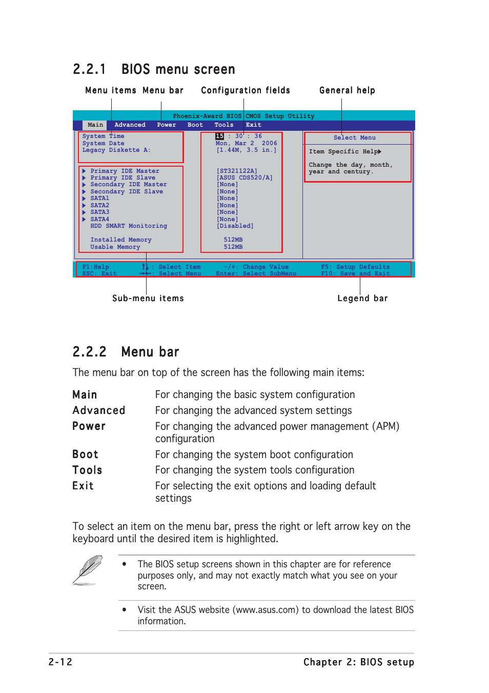 2 menu bar menu bar menu bar menu bar menu bar | Asus M2NPV-VM User Manual | Page 56 / 96