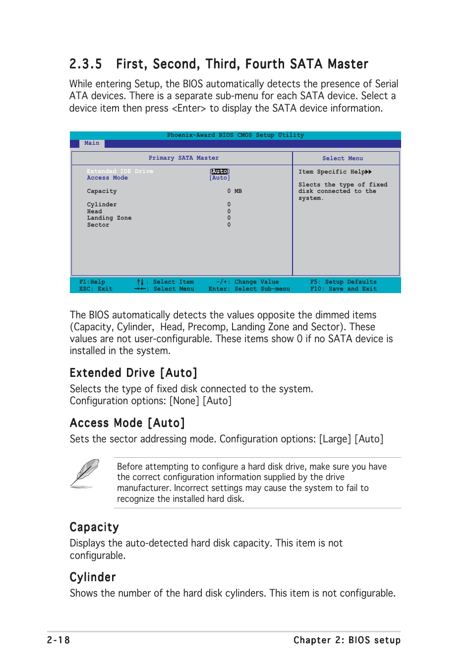 Extended drive [auto, Access mode [auto, Capacity | Cylinder | Asus M2NPV-VM User Manual | Page 62 / 96