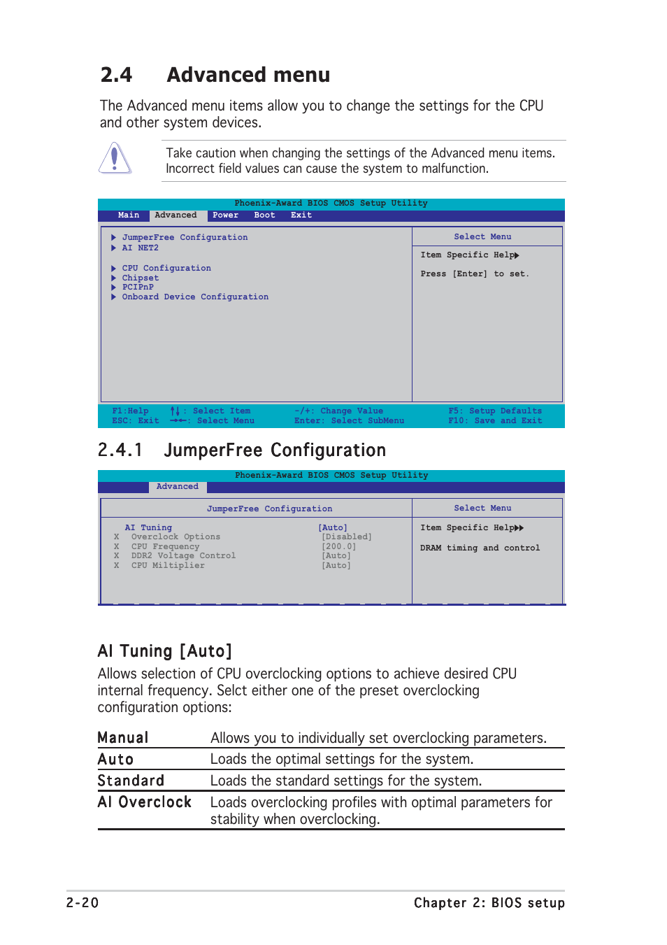 4 advanced menu, Ai tuning [auto | Asus M2NPV-VM User Manual | Page 64 / 96