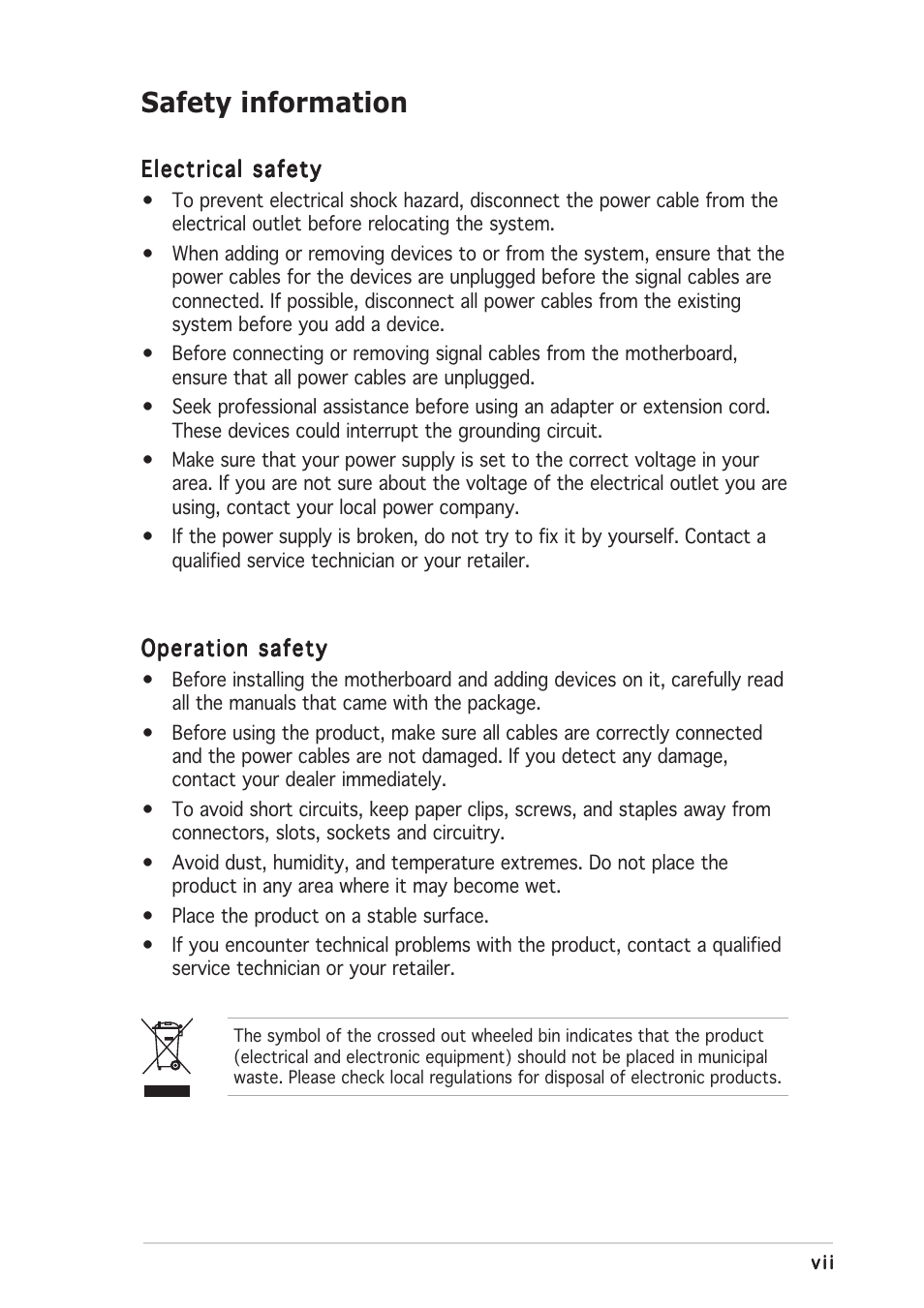 Safety information | Asus M2NPV-VM User Manual | Page 7 / 96