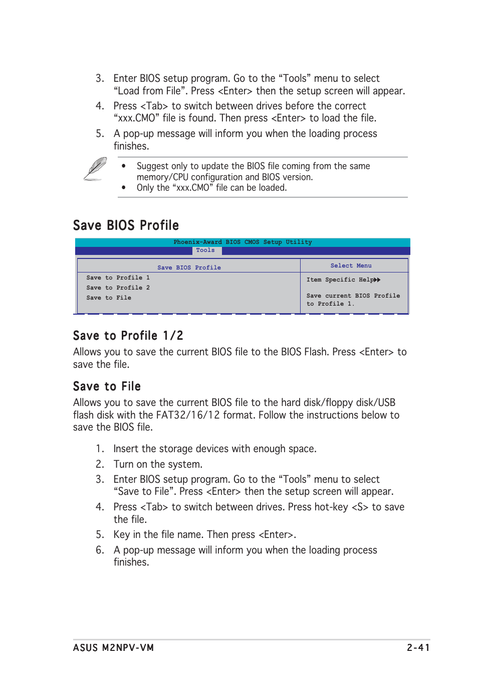 Save bios profile | Asus M2NPV-VM User Manual | Page 85 / 96