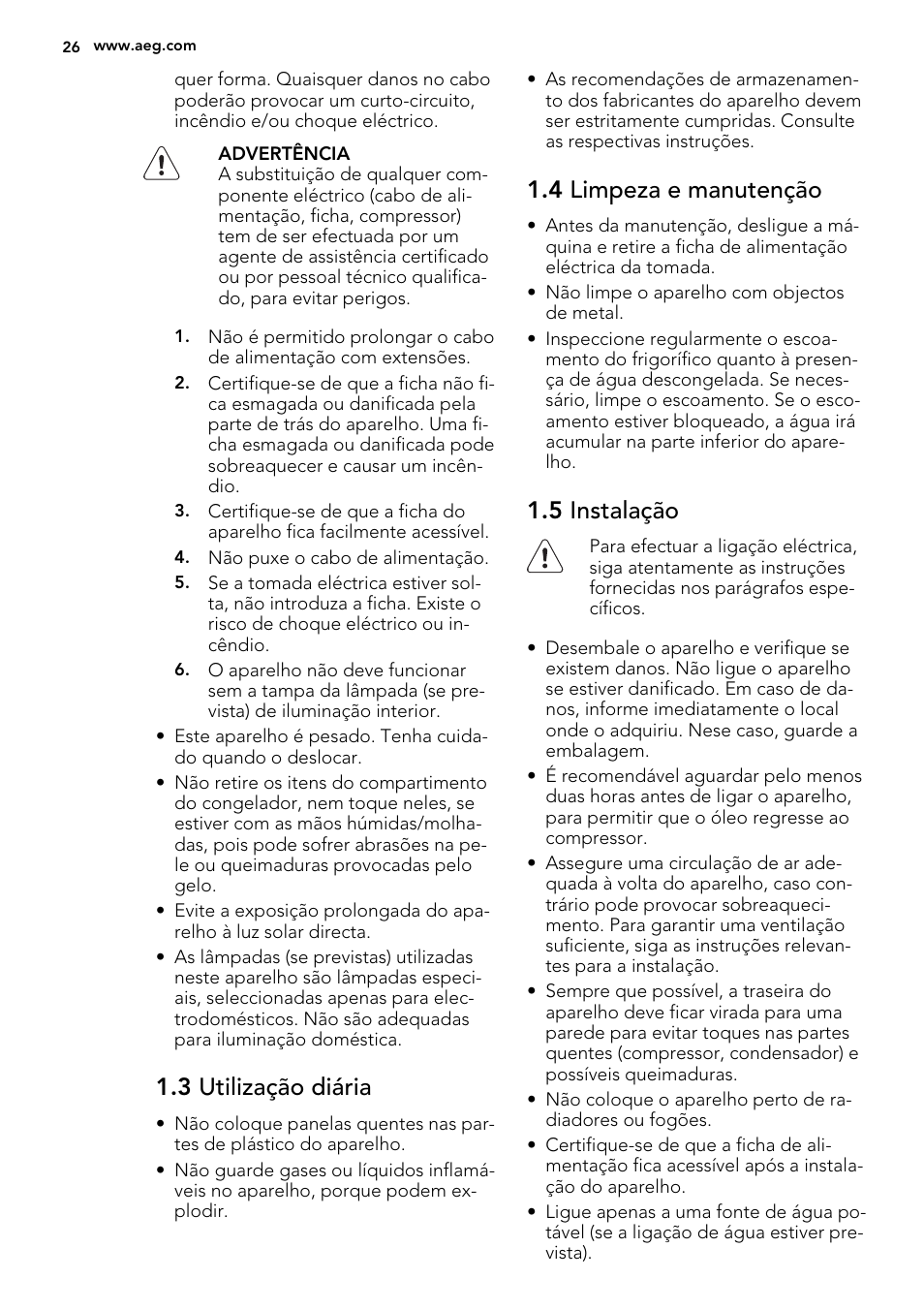 3 utilização diária, 4 limpeza e manutenção, 5 instalação | AEG SKD81800F0 User Manual | Page 26 / 72