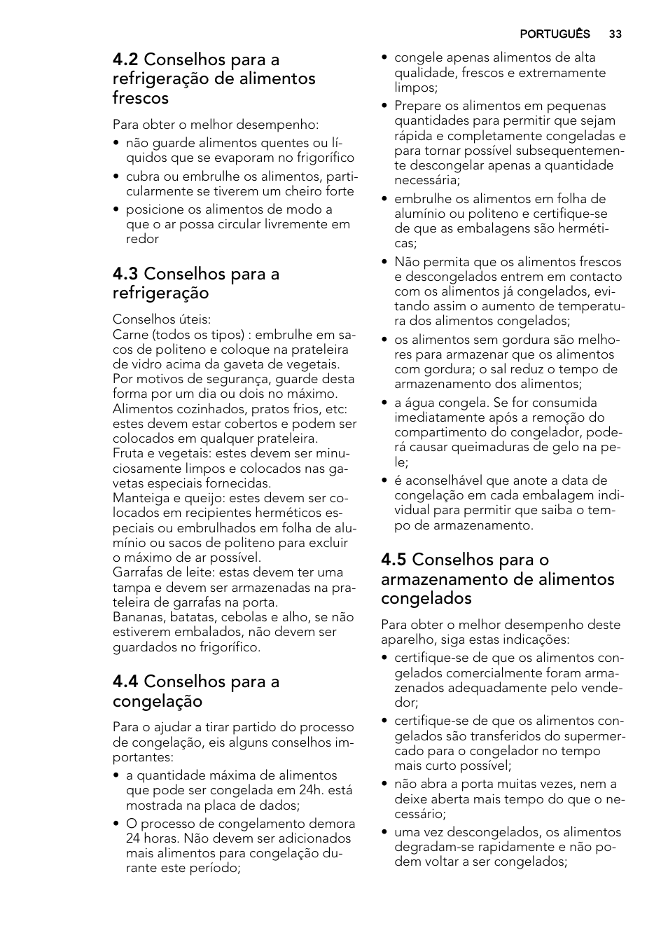 3 conselhos para a refrigeração, 4 conselhos para a congelação | AEG SKD81800F0 User Manual | Page 33 / 72