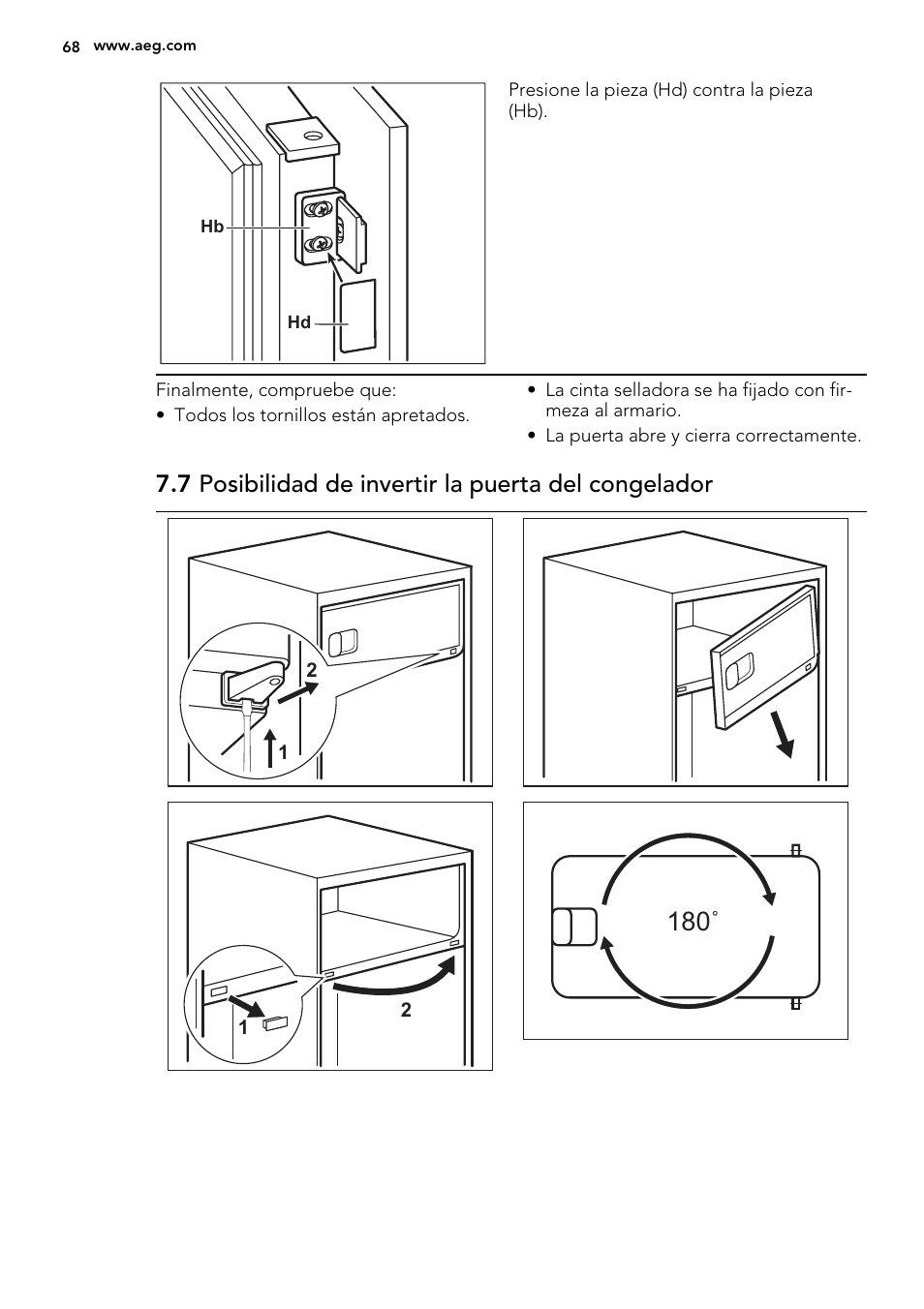 7 posibilidad de invertir la puerta del congelador | AEG SKD81800F0 User Manual | Page 68 / 72
