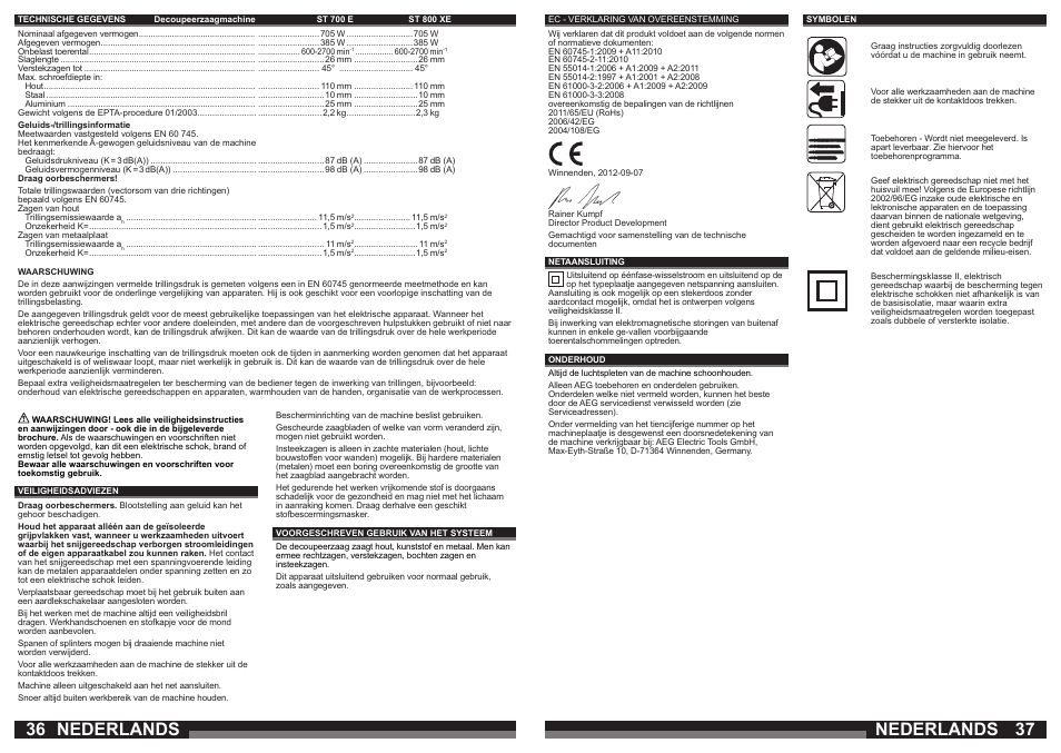Nederlands | AEG ST 800 XE User Manual | Page 19 / 41