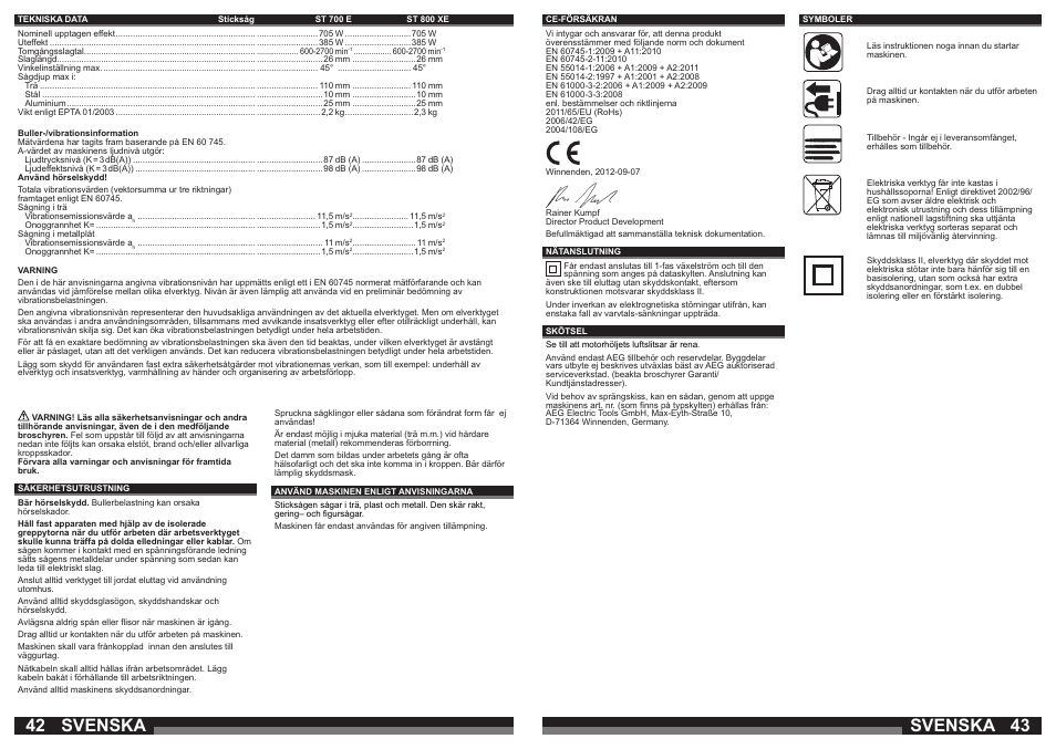 Svenska | AEG ST 800 XE User Manual | Page 22 / 41