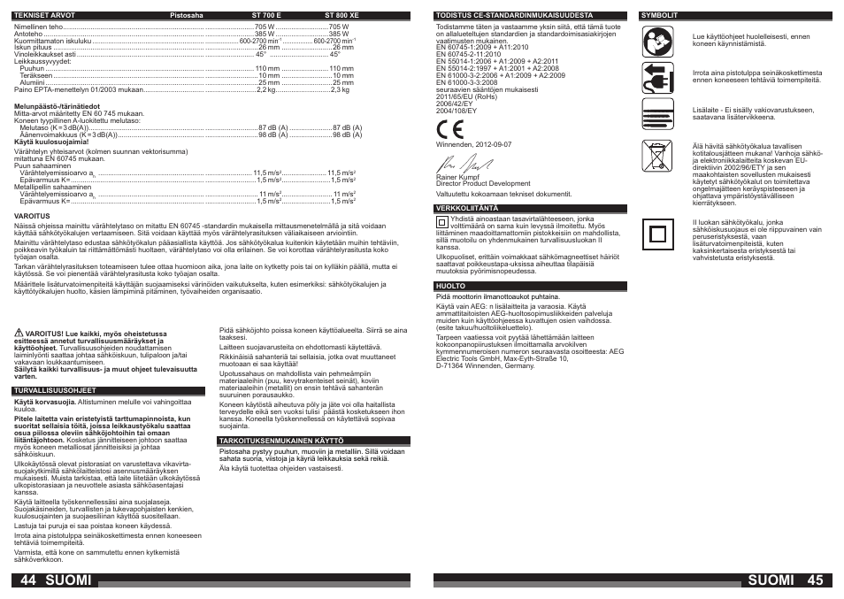 Suomi | AEG ST 800 XE User Manual | Page 23 / 41