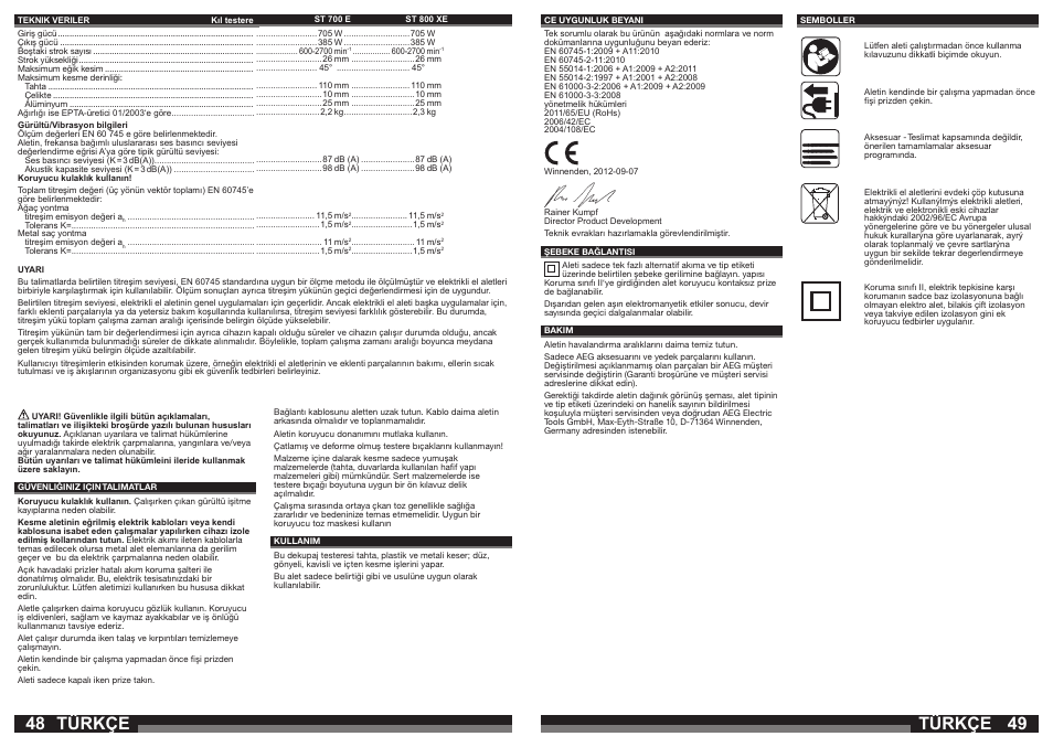 Türkçe | AEG ST 800 XE User Manual | Page 25 / 41