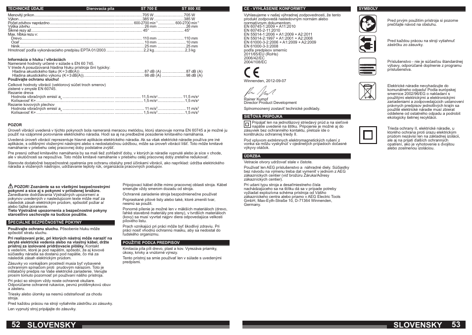 Slovensky | AEG ST 800 XE User Manual | Page 27 / 41