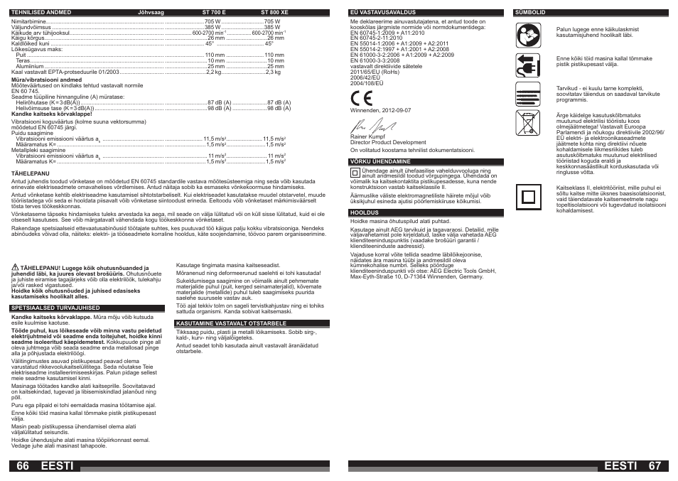 Eesti | AEG ST 800 XE User Manual | Page 34 / 41