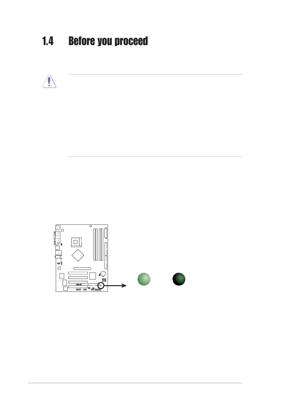 4 before you proceed, Onboard led, 4 chapter 1: product introduction | Asus P4P800-X User Manual | Page 14 / 72