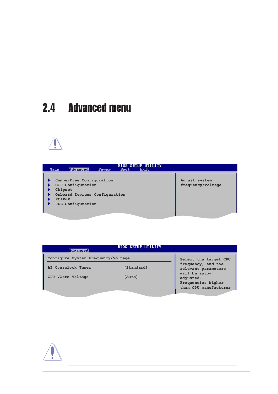 4 advanced menu, 1 jumperfree configuration, Ami bios | Processor, Ai overclock tuner [standard | Asus P4P800-X User Manual | Page 51 / 72