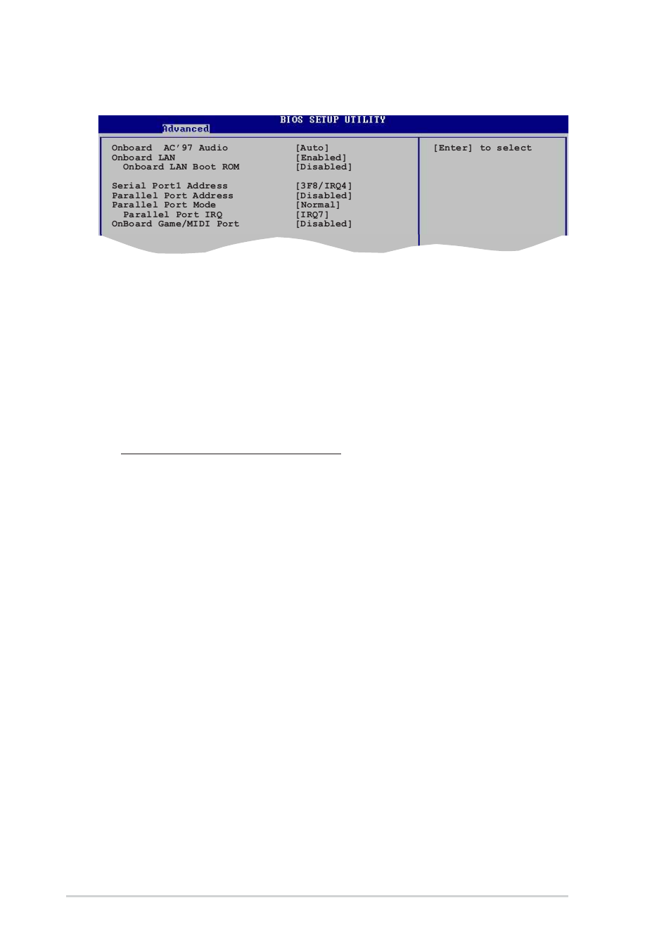 4 onboard devices configuration, Onboard ac’97 audio [auto, Onboard lan [enabled | Serial port1 address [3f8/irq4, Serial port2 address [2f8/irq3, Parallel port address [378, Parallel port mode [epp+ecp | Asus P4P800-X User Manual | Page 56 / 72