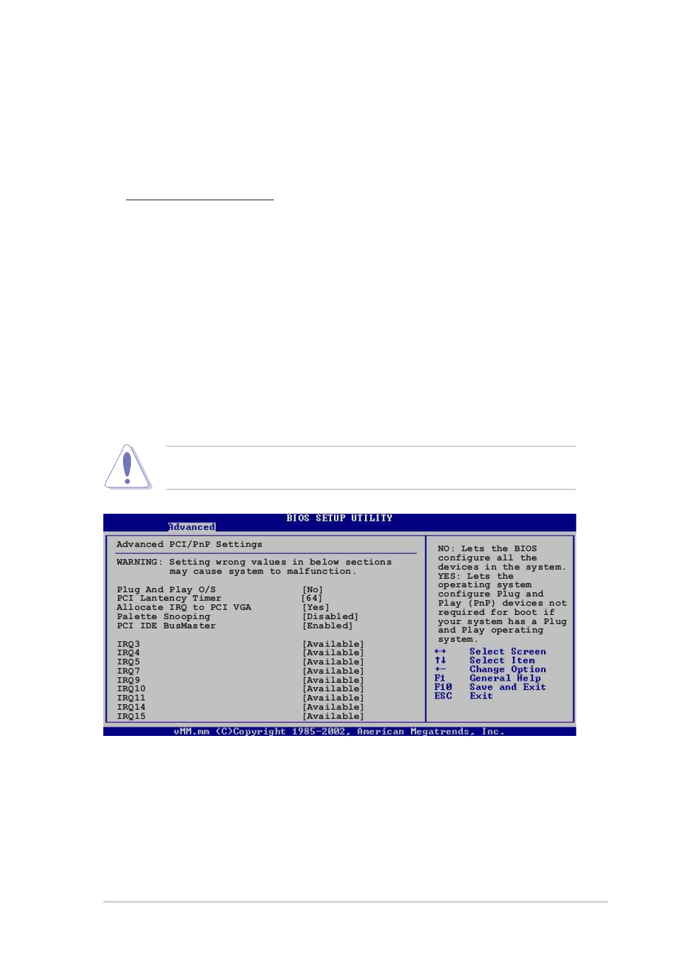 5 pci pnp, Onboard game/midi port [disabled, Plug and play o/s [no | Parallel port irq [irq7, Configuration options: [irq5] [irq7 | Asus P4P800-X User Manual | Page 57 / 72