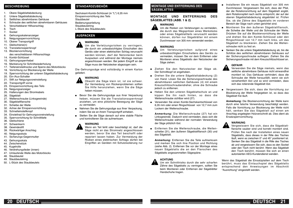 Deutsch | AEG PS 305 DG User Manual | Page 11 / 107