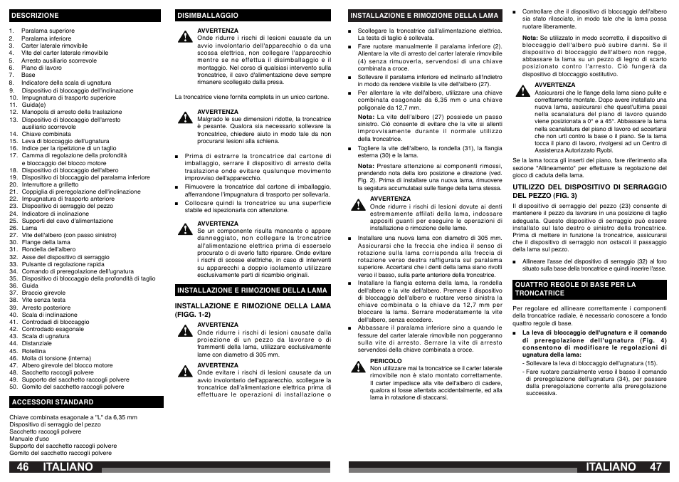 Italiano | AEG PS 305 DG User Manual | Page 24 / 107
