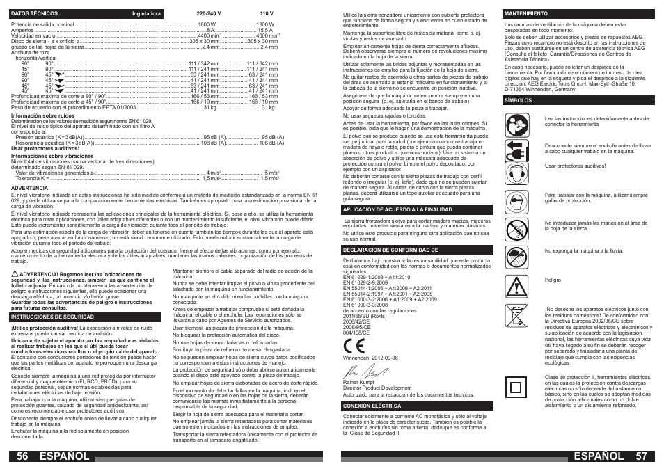 Español | AEG PS 305 DG User Manual | Page 29 / 107