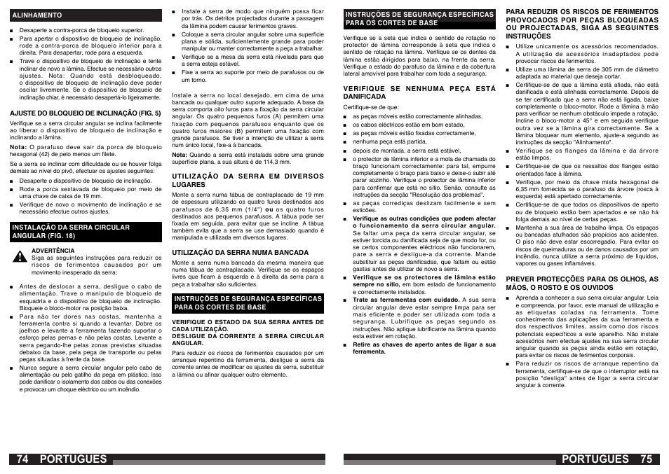 Portugues | AEG PS 305 DG User Manual | Page 38 / 107