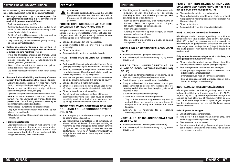 Dansk | AEG PS 305 DG User Manual | Page 49 / 107