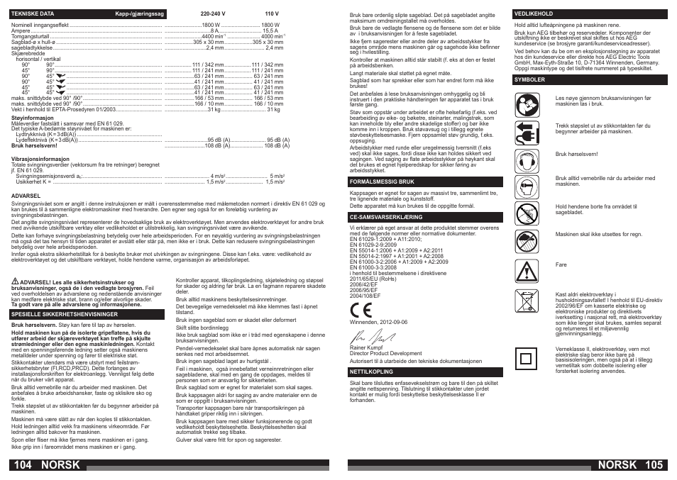 Norsk | AEG PS 305 DG User Manual | Page 53 / 107