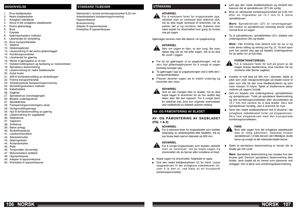 Norsk | AEG PS 305 DG User Manual | Page 54 / 107