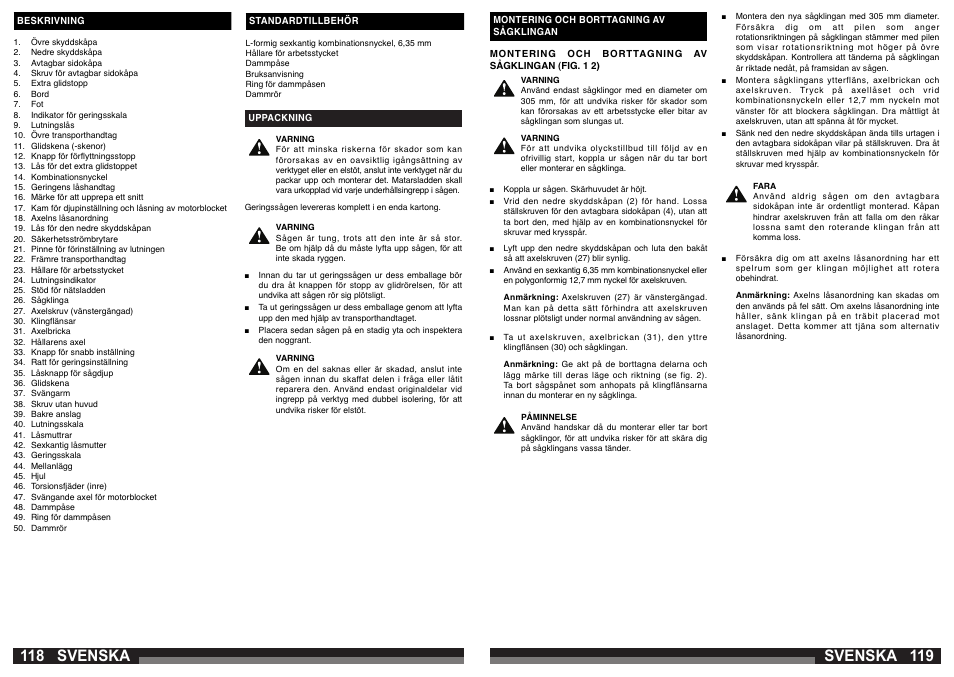 Svenska | AEG PS 305 DG User Manual | Page 60 / 107