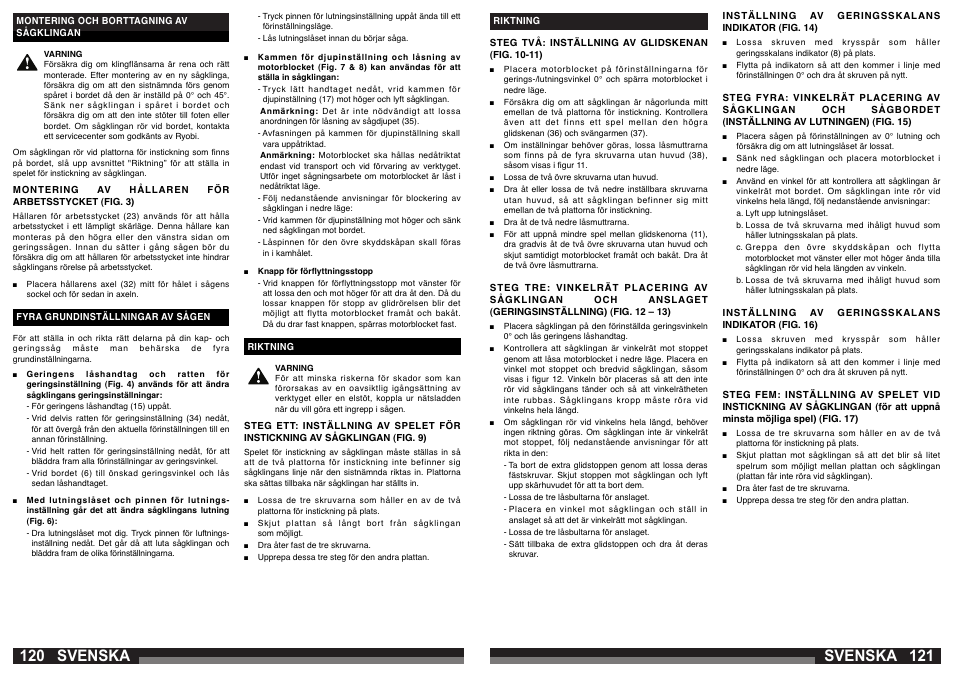 Svenska | AEG PS 305 DG User Manual | Page 61 / 107