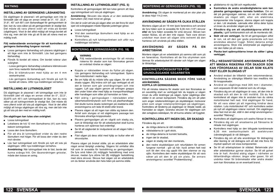 Svenska | AEG PS 305 DG User Manual | Page 62 / 107