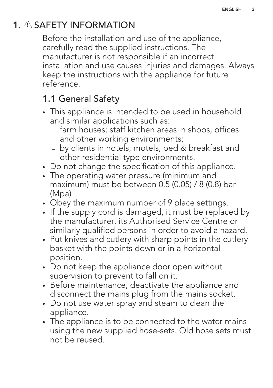 Safety information, 1 general safety | AEG F76520VI0P User Manual | Page 3 / 56