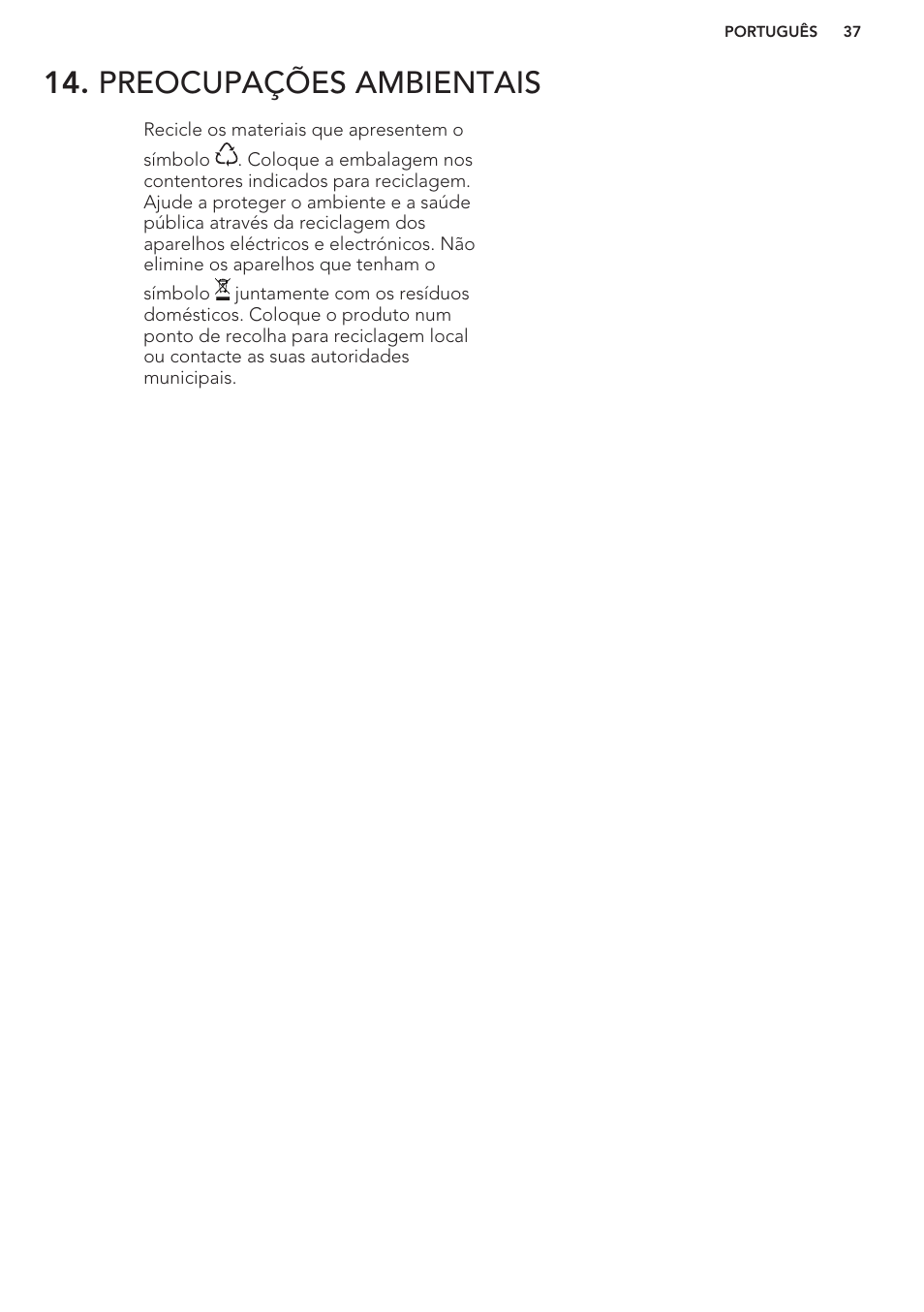 Preocupações ambientais | AEG F76520VI0P User Manual | Page 37 / 56