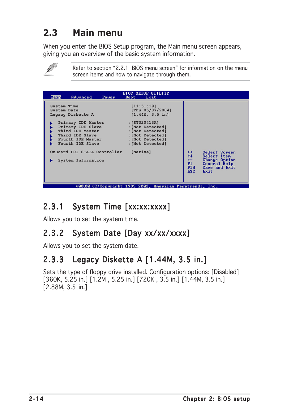 3 main menu | Asus Motherboard P5SD2-X User Manual | Page 56 / 84