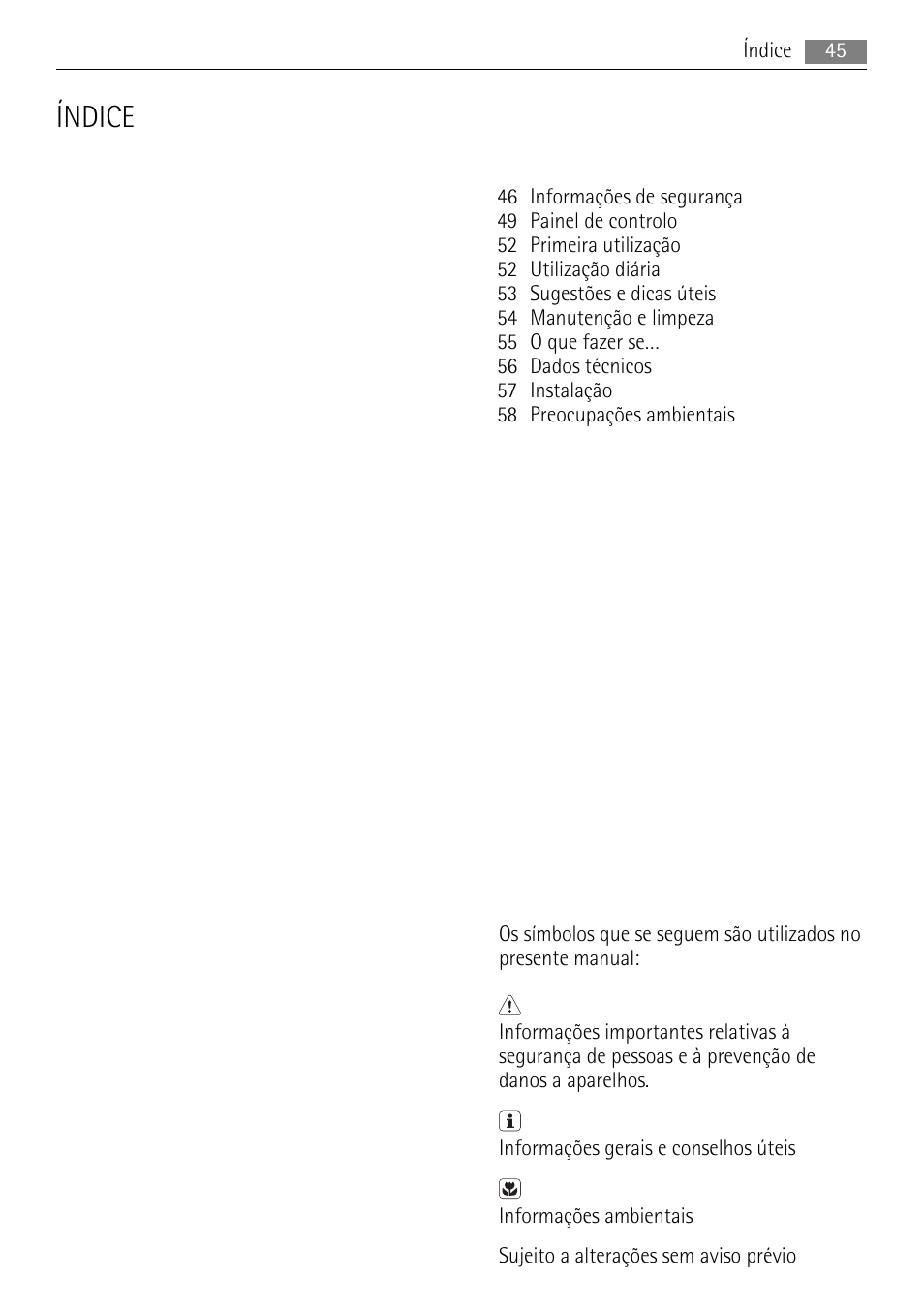 Índice | AEG SWD81800L1 User Manual | Page 45 / 76