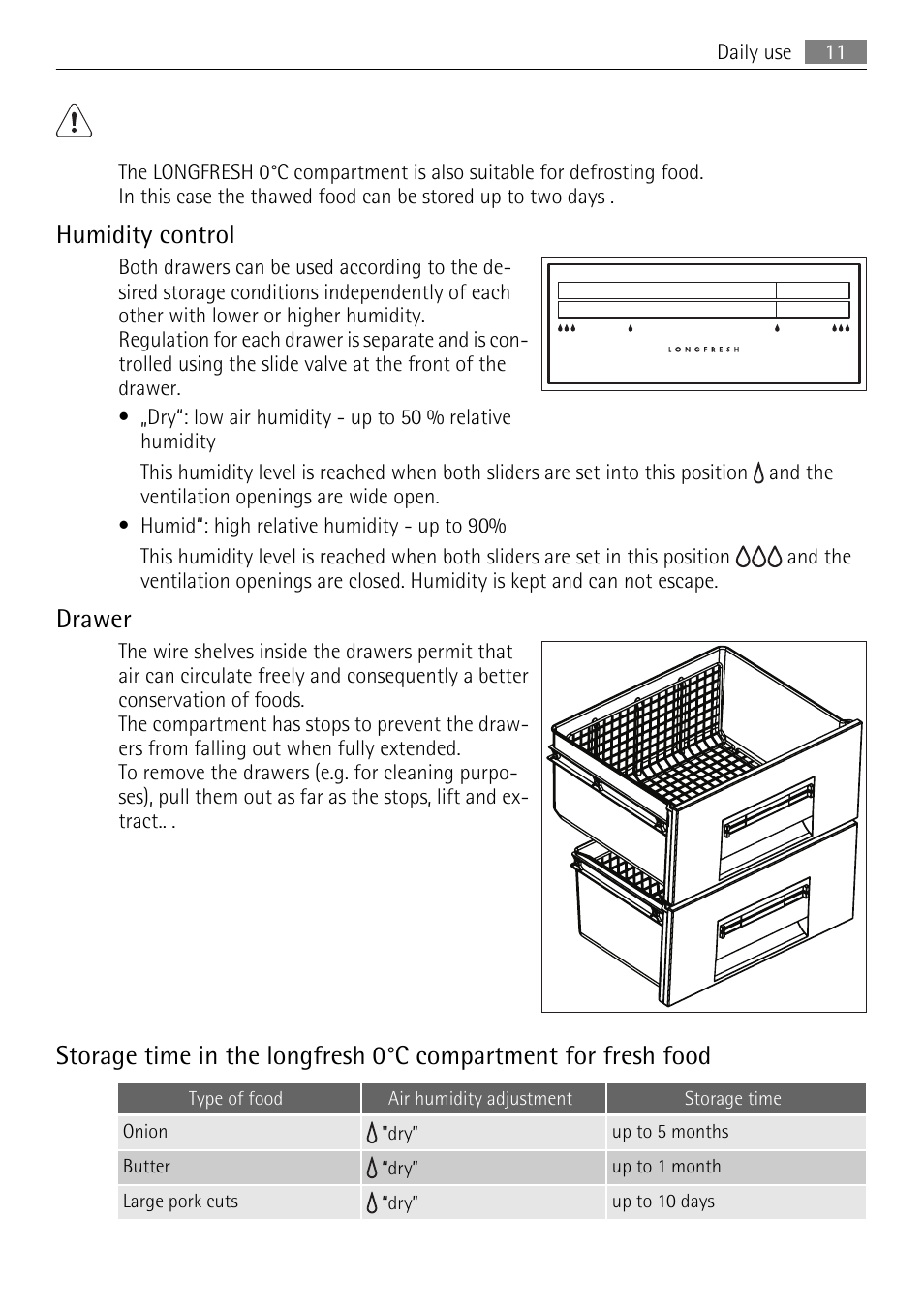 Humidity control, Drawer | AEG SKS71840S0 User Manual | Page 11 / 80