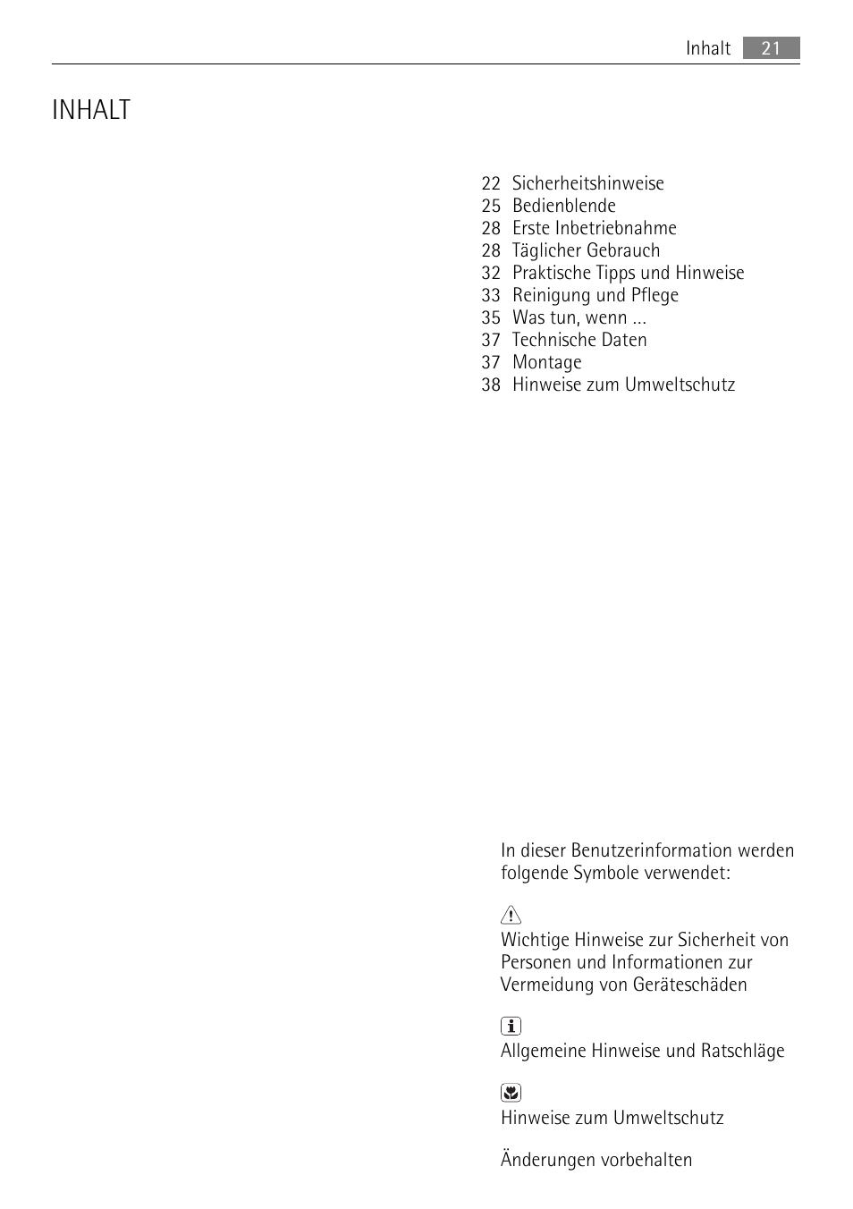 Inhalt | AEG SKS71840S0 User Manual | Page 21 / 80