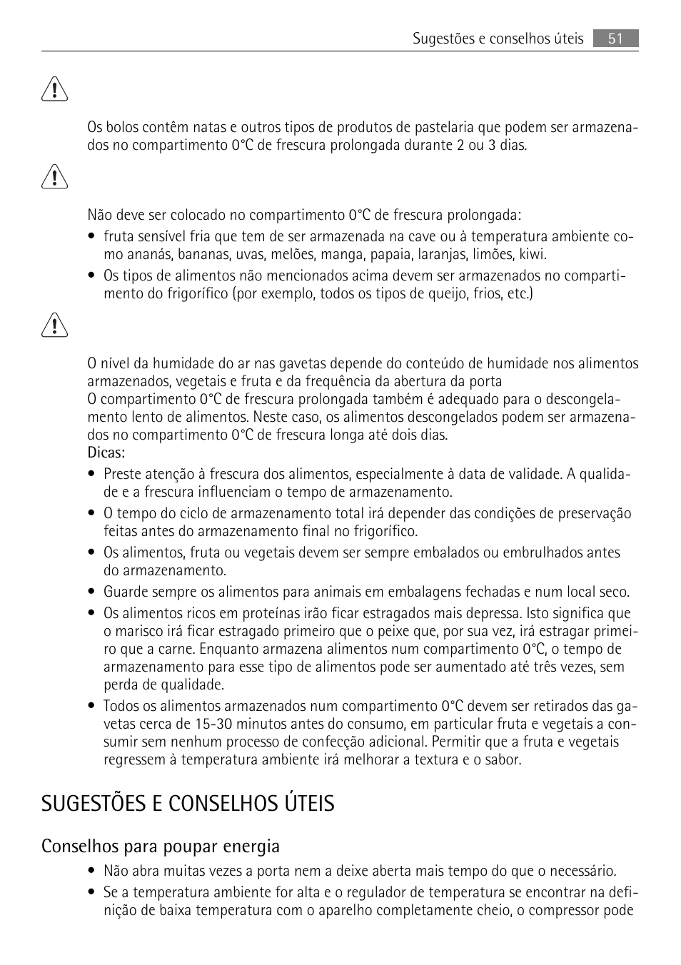 Sugestões e conselhos úteis, Conselhos para poupar energia | AEG SKS71840S0 User Manual | Page 51 / 80