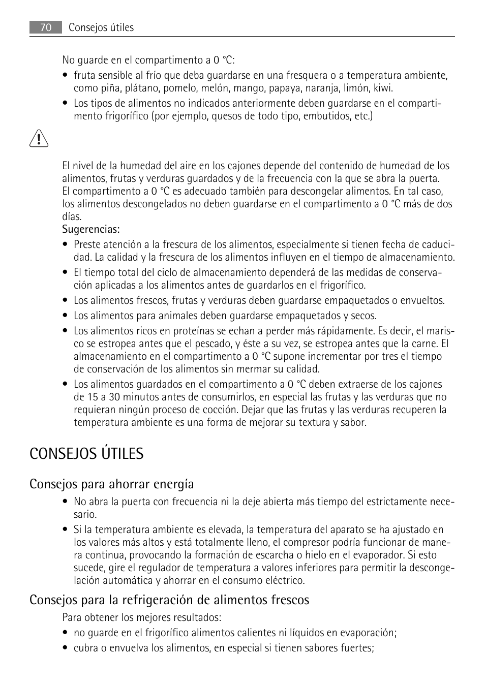 Consejos útiles, Consejos para ahorrar energía | AEG SKS71840S0 User Manual | Page 70 / 80